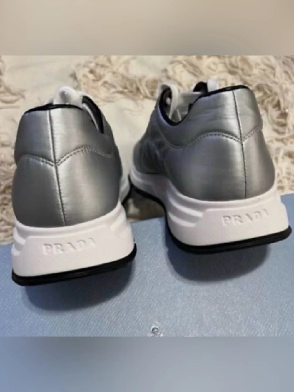 Prada Men’s Metallic Silver Leather Sneakers Y2K - Picture 6 of 6